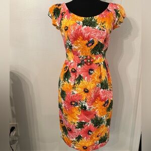 Laundry by Shelli Segal Orange Pink Floral‎ Cap Sleeve Cocktail Dress Sz 2